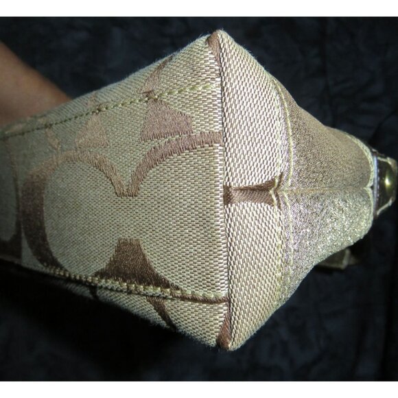 Coach 2007 Cursive Creed Signature Shimmer Stripe Canvas & Leather Demi Baguette - Picture 9 of 12